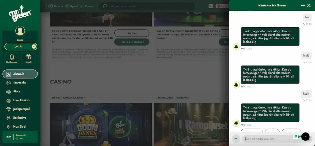 Test av Mr Greens support