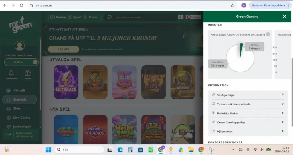 I Mr Greens "Green Gaming" får du en riskprofil