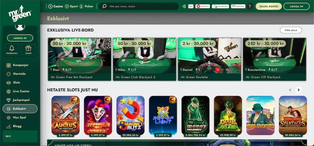 Kategorin för exklusiva spel hos Mr Green