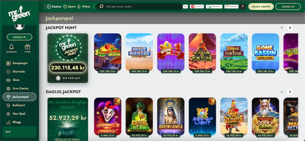 Mr Green jackpots