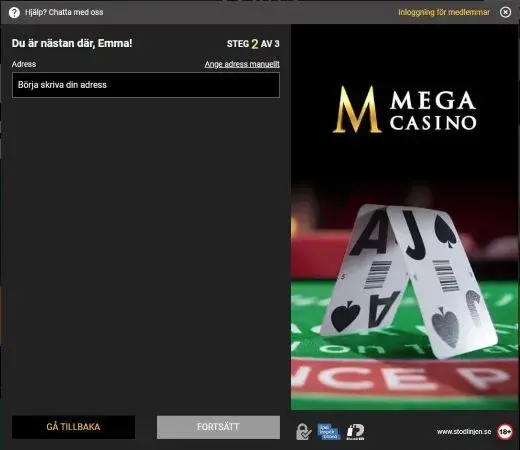 MegaCasino registrering steg 2