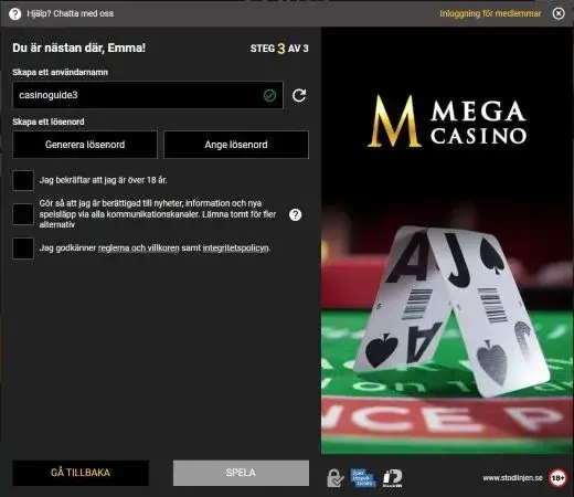 MegaCasino registrering steg 3