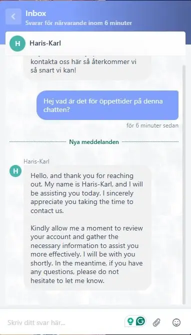 Vi testar VegasWinner chatt och support