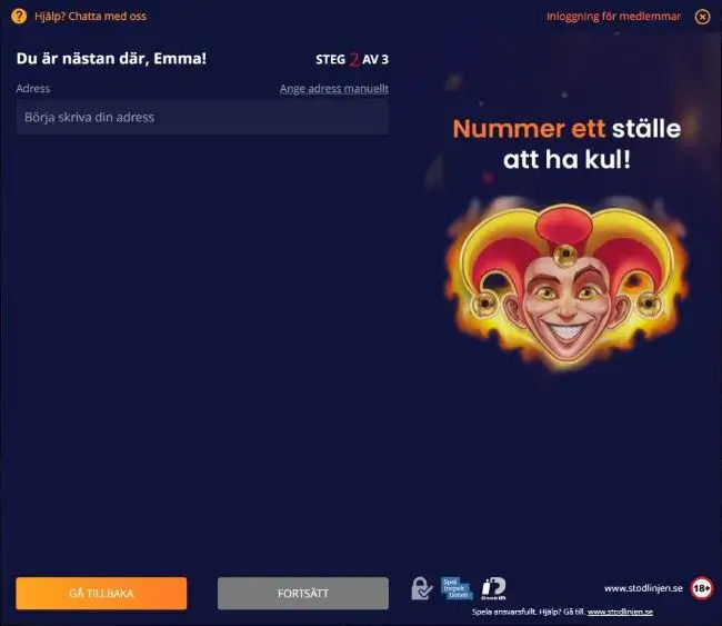 VegasWinner registrering steg 2