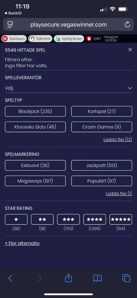 VegasWinner spelutbud