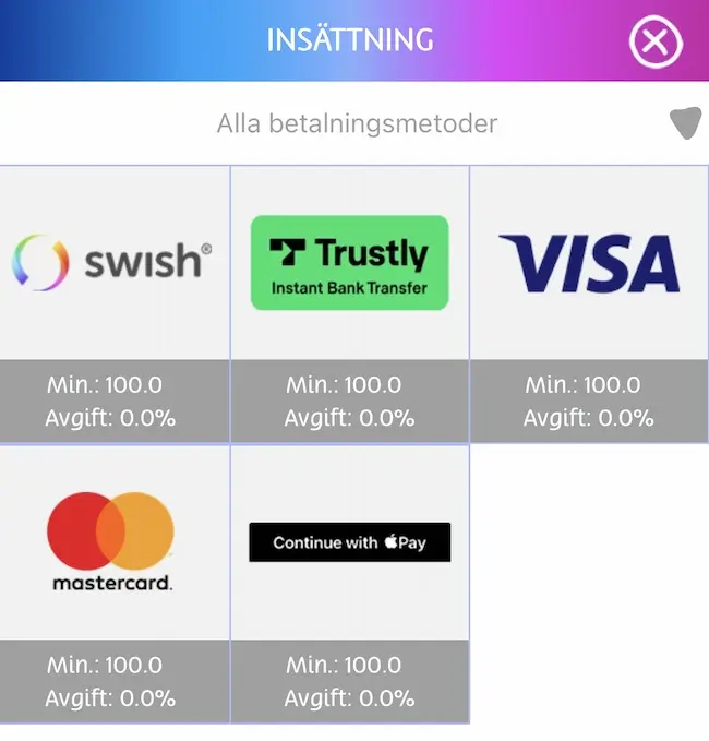 PlayOJO betalningsmetoder