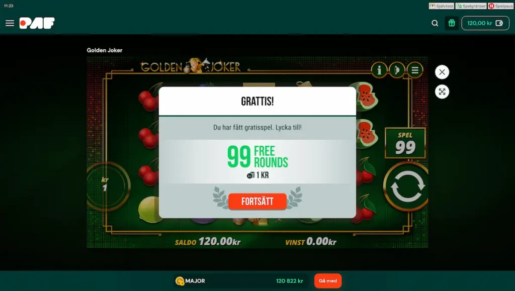 Paf free spins bonus