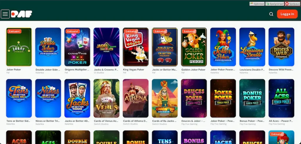 Paf videopoker utbud