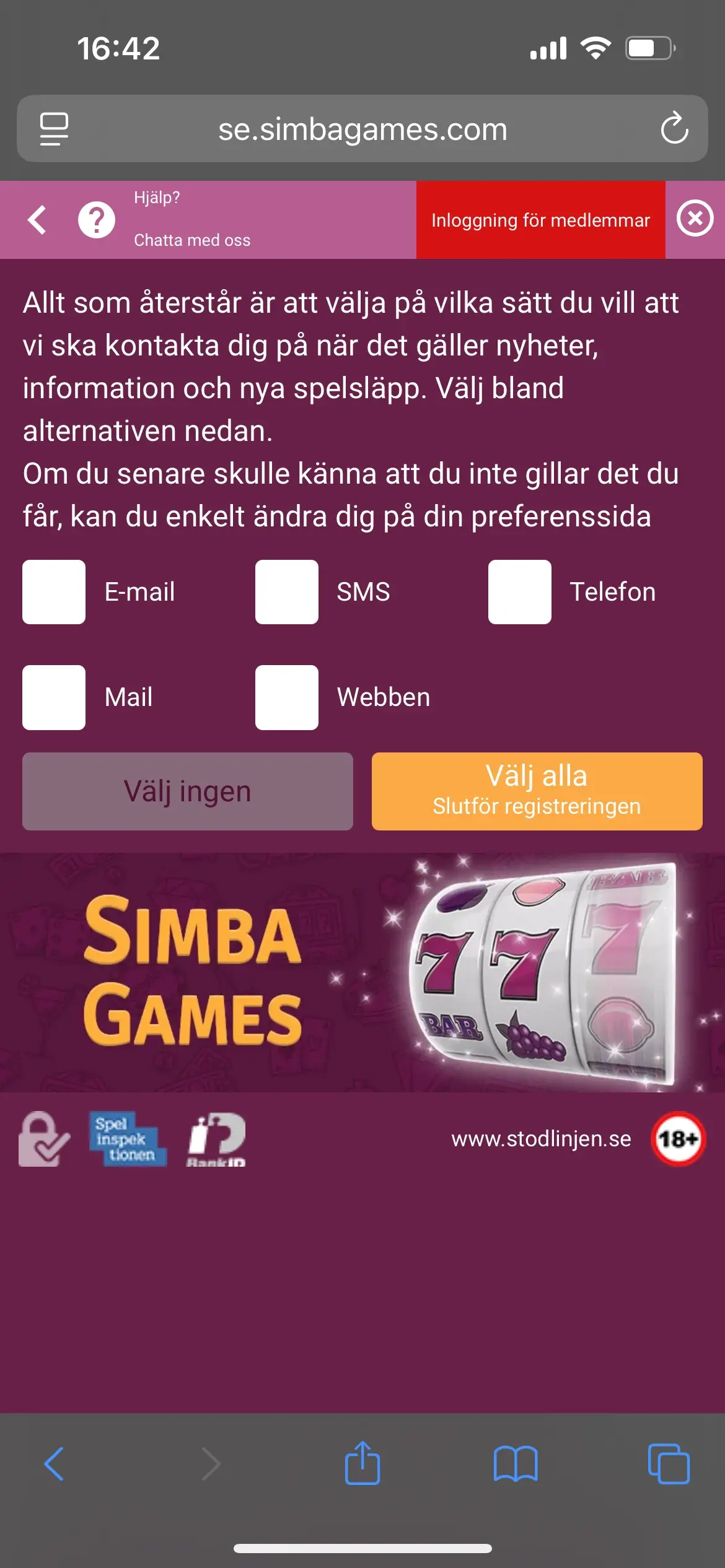 Simba Games registrering steg 8