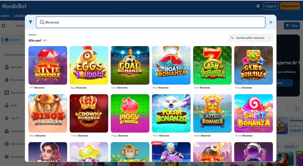 Bonanza var inte tillgäligt hos NordicBet
