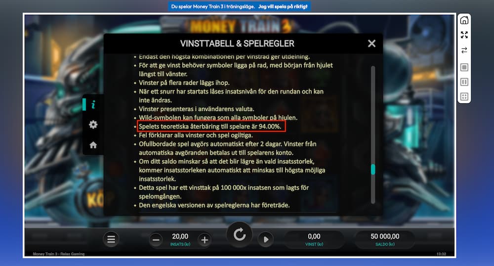 Money Train 3 RTP: 94 %