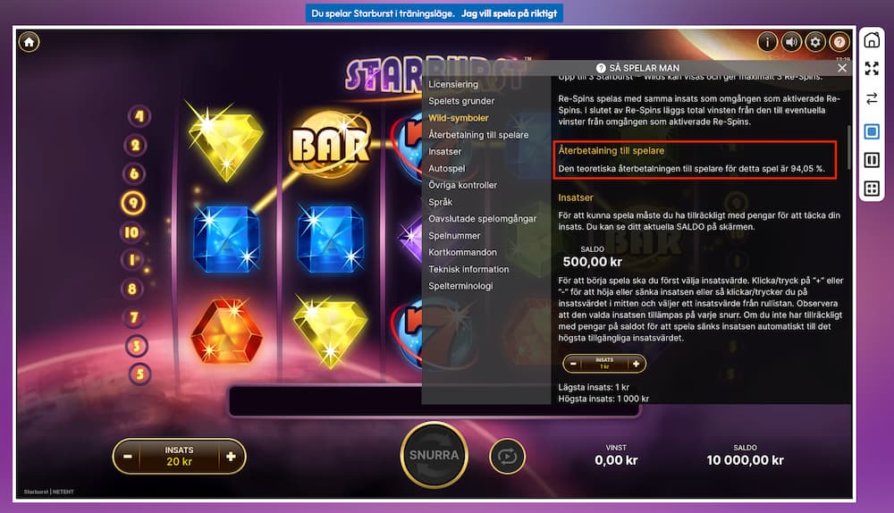 Starburst RTP: 94,05 %