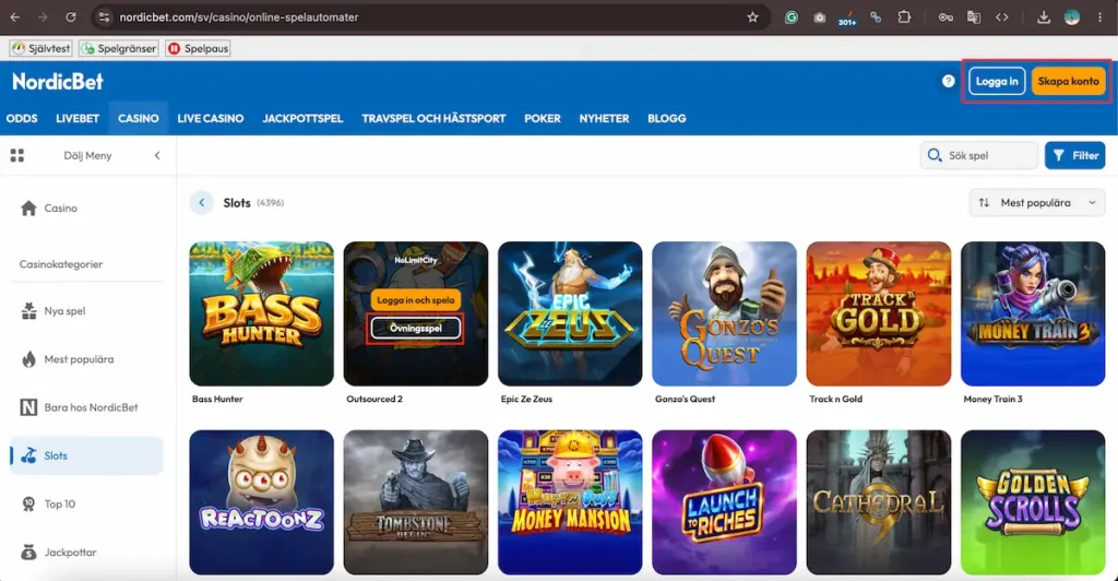 NordicBet demo test utloggad
