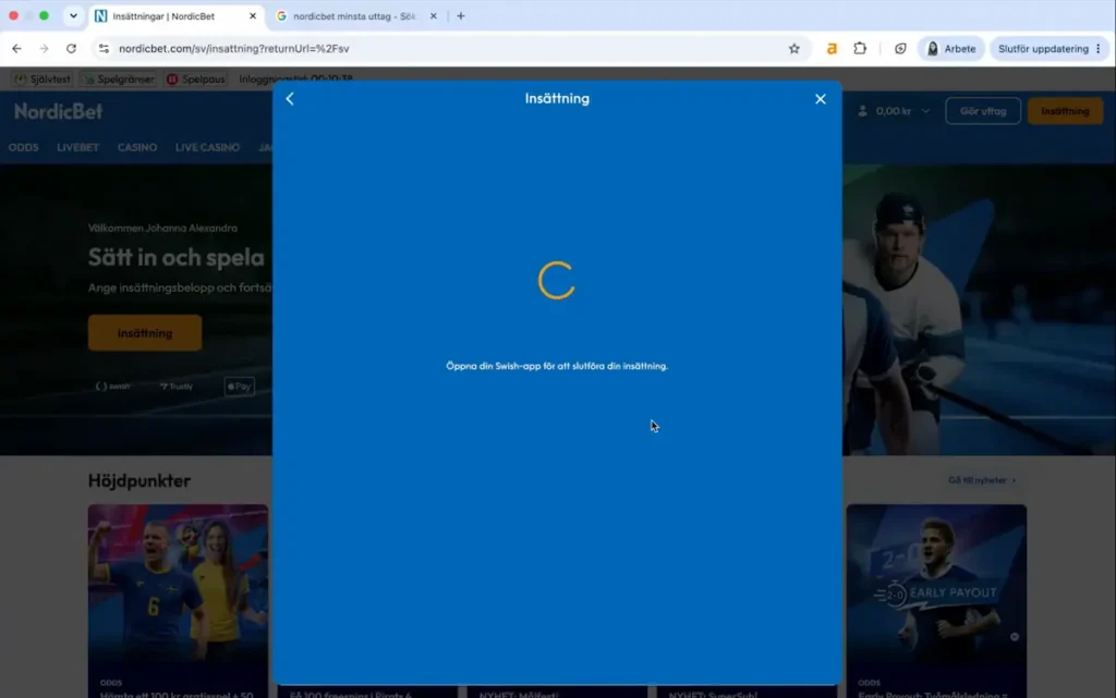 Insättning med Swish hos NordicBet