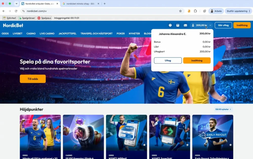 Insättning med Swish hos NordicBet