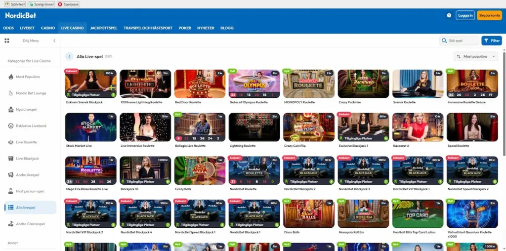 Exklusiva spel i NordicBets live casino