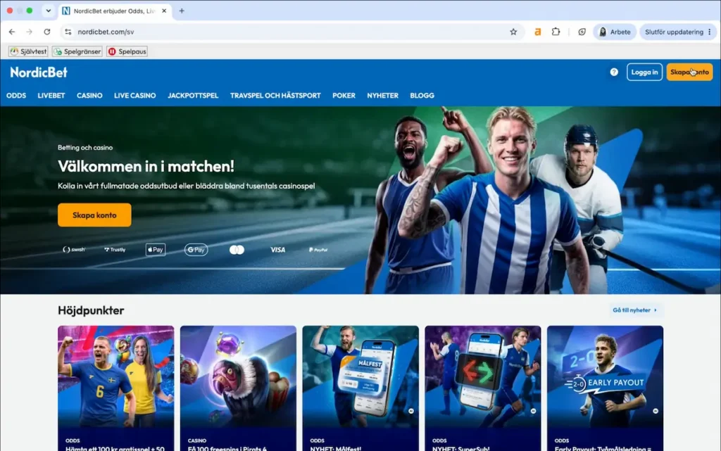 Registrering av spelkonto hos NordicBet