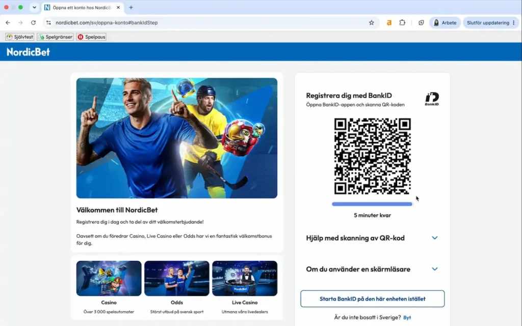 Registrering av spelkonto hos NordicBet