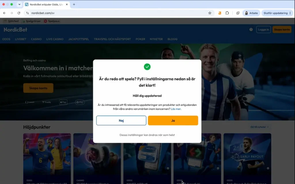 Registrering av spelkonto hos NordicBet