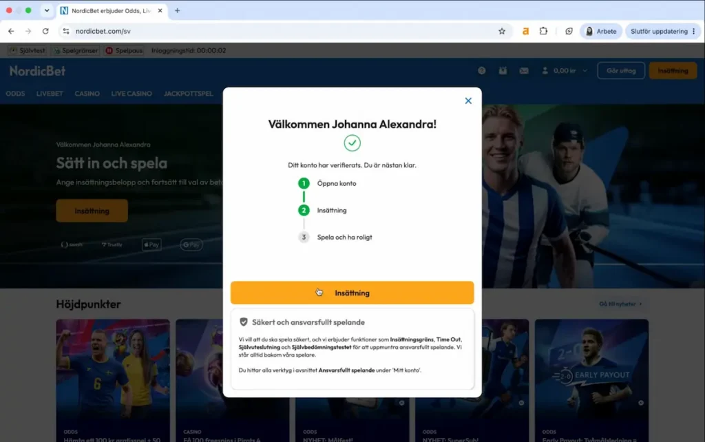 Registrering av spelkonto hos NordicBet