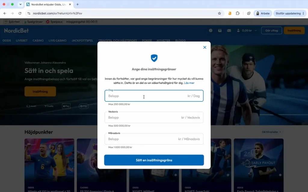 Registrering av spelkonto hos NordicBet