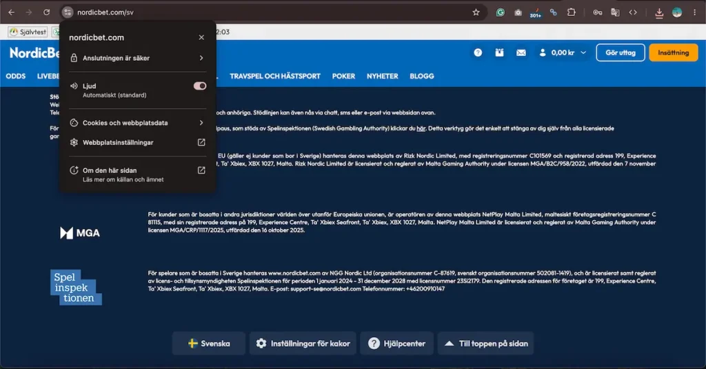 Nordicbet säker anslutning med SSL