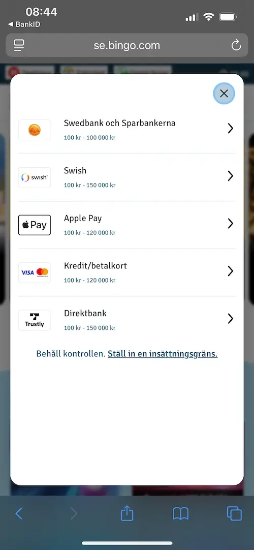Bingo.com betalningsmetoder