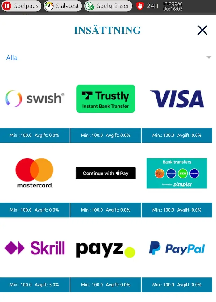 LuckyMeSlots betalningsmetoder