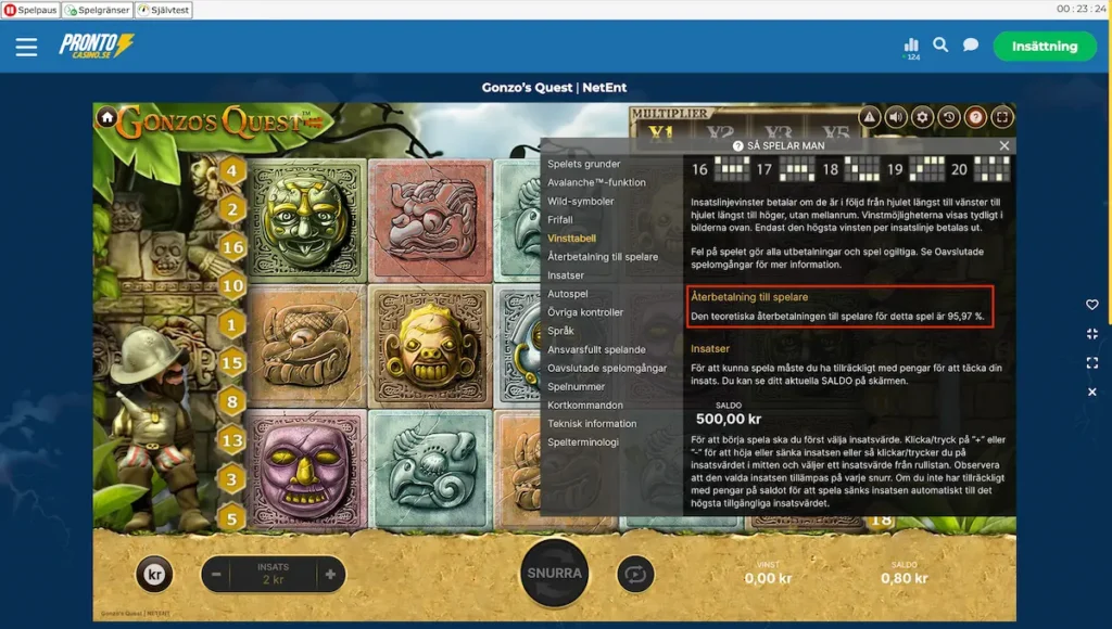 Gonzo's Quest RTP: 95,97 %