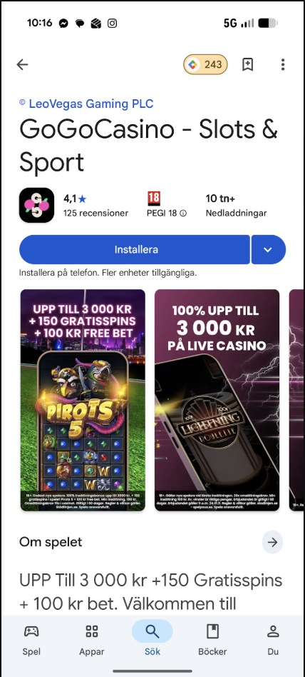 GoGoCasinos app i Google Play Store.