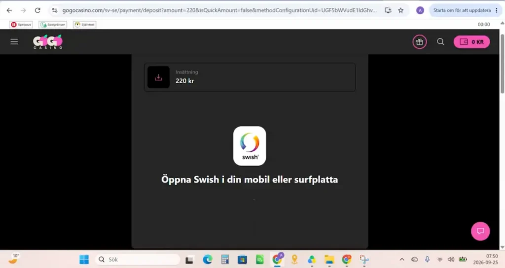 Vi gör en insättning hos GoGoCasino