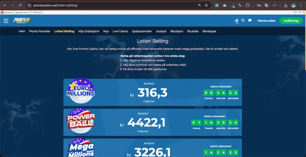 Lotteribetting hos Pronto Casino