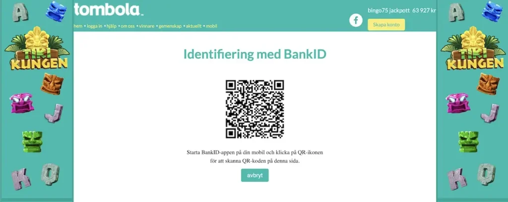 Tombola Casino registrering med BankID