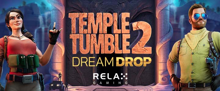 Spelautomaten Temple Tumble 2 - kvinna i rött och man i grönt - spelkaraktärer