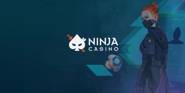 bla bakgrund med rodhorig tjej i Ninja-kladsel - NinjaCasino - recenision