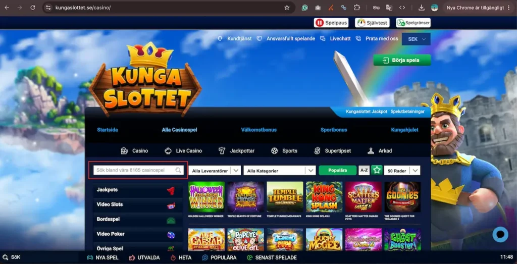 Kungaslottet antal spel