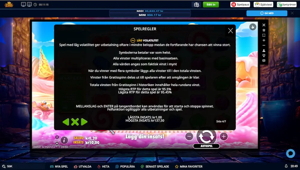 Sweet Bonanza RTP hos Kungaslottet