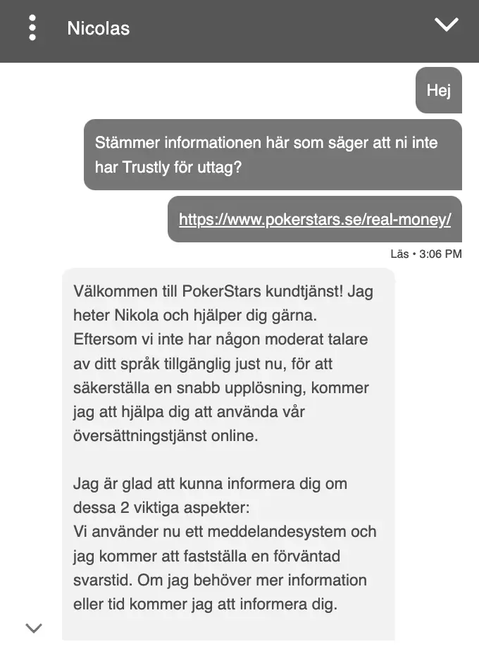 Pokerstars support