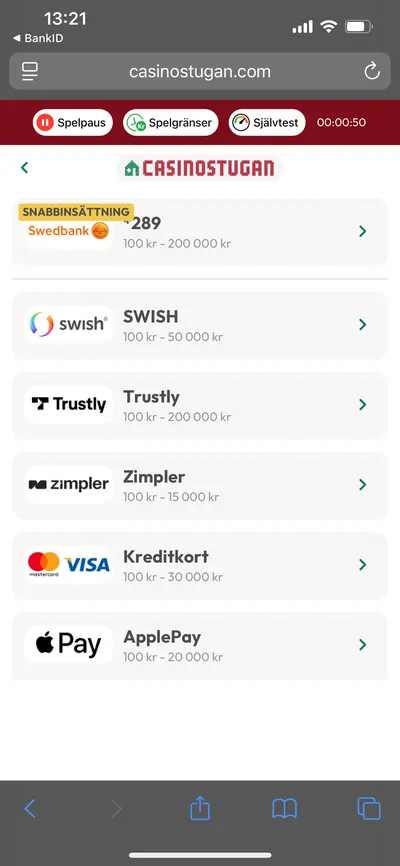 casinostugan insattningsmetoder