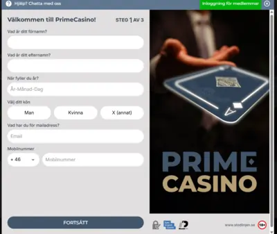 Prime casino registrering