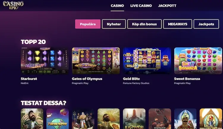 Casino Epic RTP test