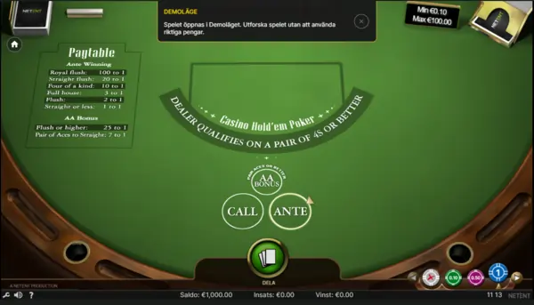 demo spela gratis poker