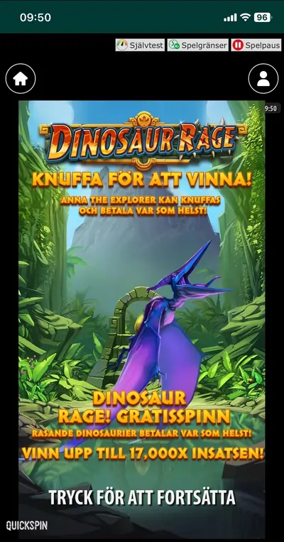 Quickspin mobilspel dinosaur rage
