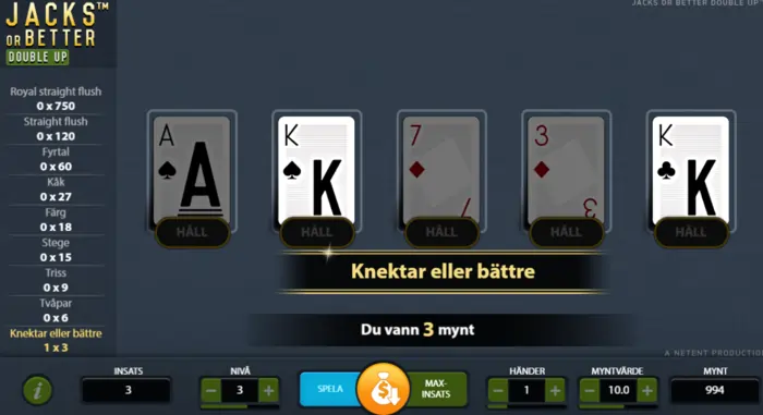 Netent jacks or better double up