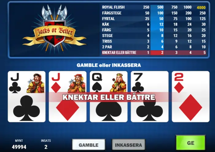 Gamble eller inkassera jacks or better