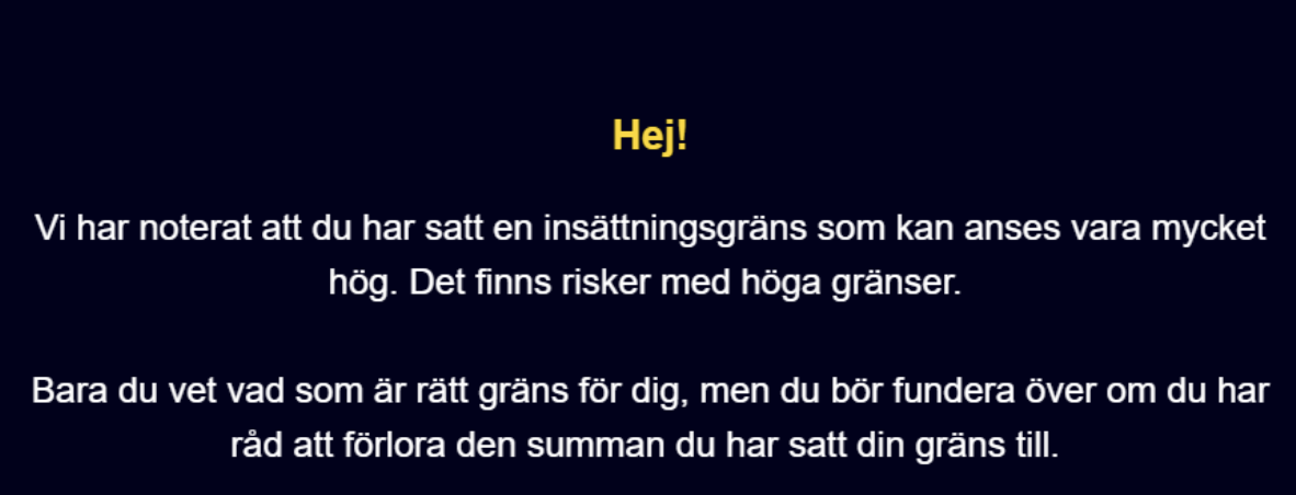 onerush casino meddelande om insättningsgräns