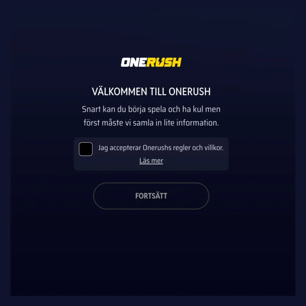 OneRush registrering steg 3