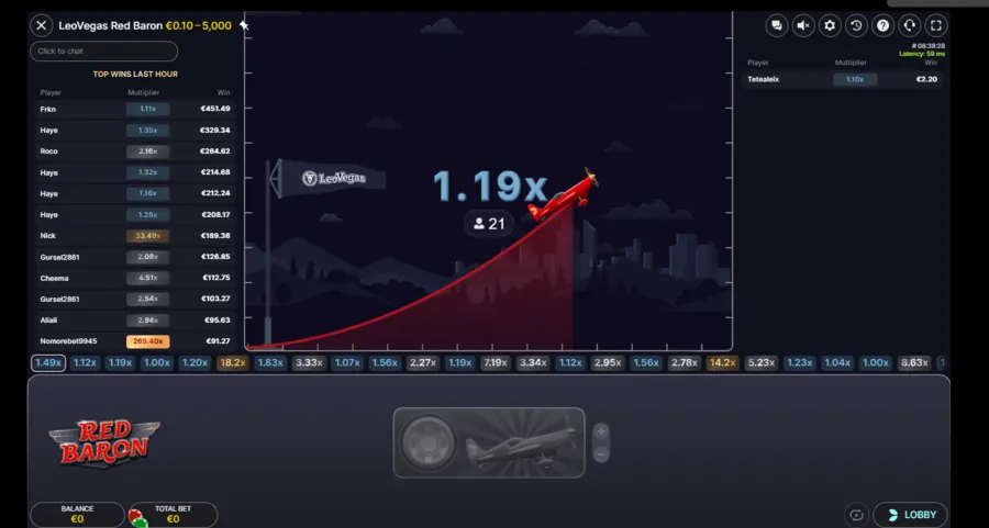 Red Baron live crash spel