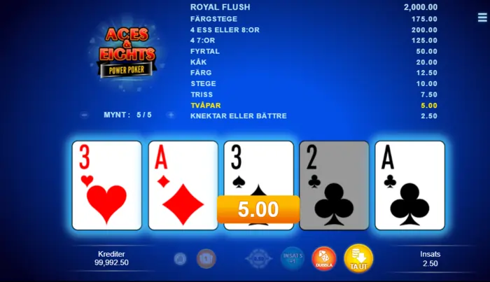 Aces & eights videopoker