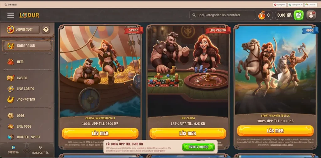 Val av välkomstbonus hos Lodur Casino